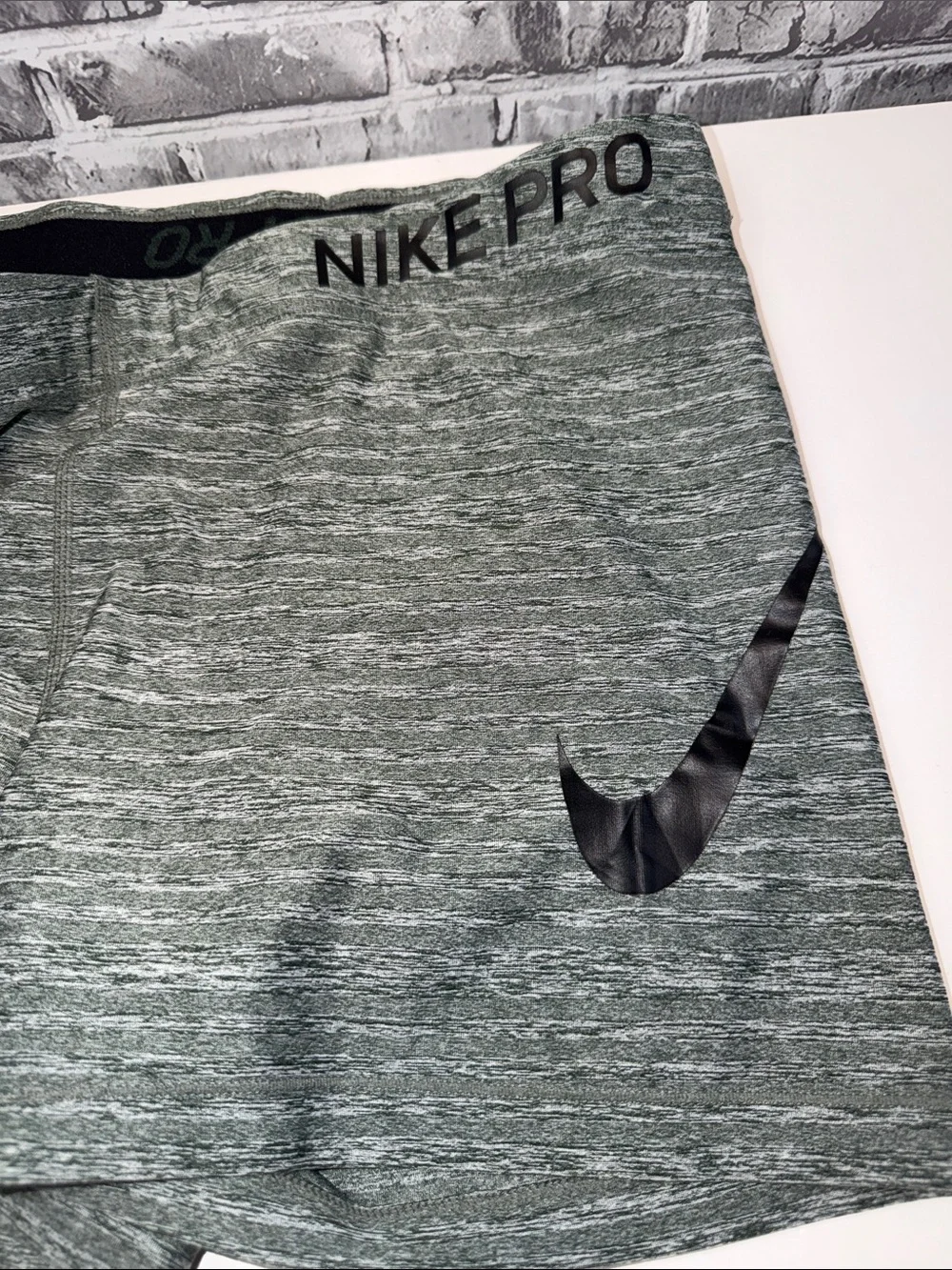 Nike Pro Grey / green Heather Performance Shorts‎ with Black Swoosh